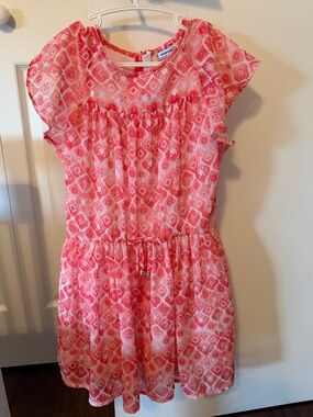 Coral-Pink Patterned Girls' Dress